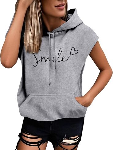 Sleeveless Hoodies for Women Y2K Casual Lightweight Loose Fit Tank Tops Workout Gym Pullover Sweatshirt with Pockets in Kuwait