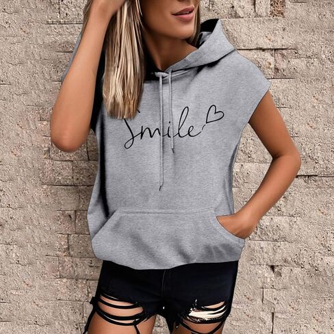 Sleeveless Hoodies for Women Y2K Casual Lightweight Loose Fit Tank Tops Workout Gym Pullover Sweatshirt with Pockets in Kuwait