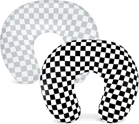 DILIMI 2 Pack Nursing Pillow Cover, Stretchy Removable Case for Breastfeeding Pillows, Ultra Soft Comfortable Slipcover for Baby Girl and Boy, Green and Brown Checkered in Kuwait