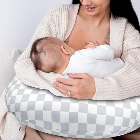 DILIMI 2 Pack Nursing Pillow Cover, Stretchy Removable Case for Breastfeeding Pillows, Ultra Soft Comfortable Slipcover for Baby Girl and Boy, Green and Brown Checkered in Kuwait