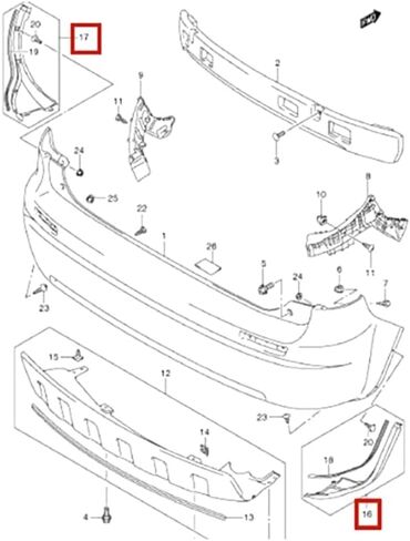 Rear Bumper Side Extension For Suzuki SX4 5 DR 2007-2012 Replacement Accessories(Black-Right) in Saudi Arabia