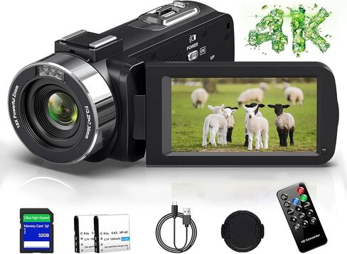 Video Camera Camcorder 4K 48MP 30FPS with IR Night Vision,18X Digital Zoom Camera Recorder 3.0" LCD Touch Screen Vlogging Camera for YouTube with Controller, 32GB SD Card, 2 Batteries in Saudi Arabia