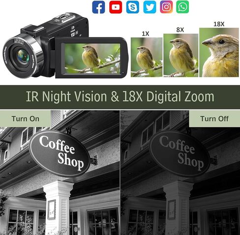 Video Camera Camcorder 4K 48MP 30FPS with IR Night Vision,18X Digital Zoom Camera Recorder 3.0" LCD Touch Screen Vlogging Camera for YouTube with Controller, 32GB SD Card, 2 Batteries in Saudi Arabia