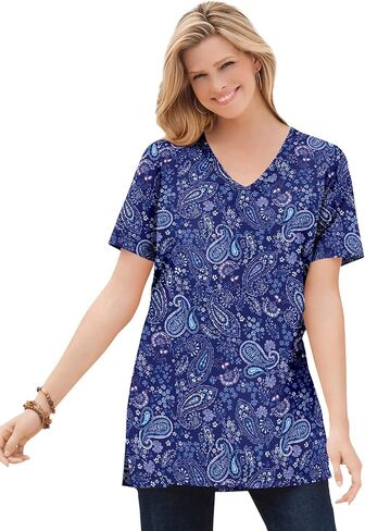 امرأة ضمن حجم زائد الحجم مثالي مطبوع قصير الأكمام in Kuwait