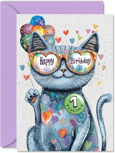Stuff4 10th Birthday Card Girl - Purrfect Cat Balloons - Cat Birthday Card for 10 Year Old Girl, Age 10 Girls Birthday Cards Tenth Birthday Card, 5.7 x 5.7 Inch Cats Greeting Card in Kuwait