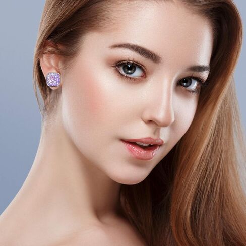 Hicarer 32 Pairs Square Druzy Stud أقراط البوهيمية مربع مسمار الفولاذ المقاوم للصدأ من الفولاذ المقاوم للصدأ مثقوبته للنساء هدية عيد الأم هدية in Saudi Arabia