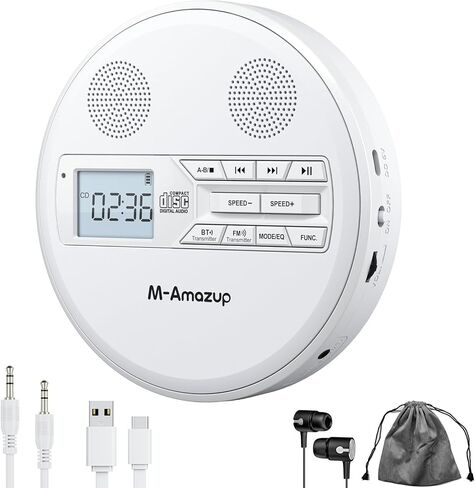 CD Player Portable, Rechargeable Portable CD Player with Dual Speakers and Anti Skip,CD,Dual Bluetooth,FM Transmission,USB,AUX,LCD Display,Backlit Button,Repeat,10 Speeds for Home Car Black in Kuwait