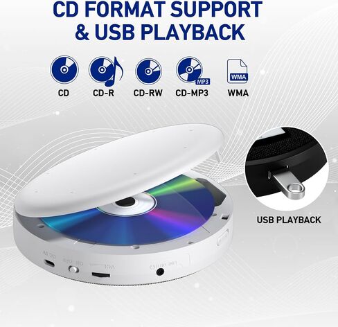 CD Player Portable, Rechargeable Portable CD Player with Dual Speakers and Anti Skip,CD,Dual Bluetooth,FM Transmission,USB,AUX,LCD Display,Backlit Button,Repeat,10 Speeds for Home Car Black in Kuwait