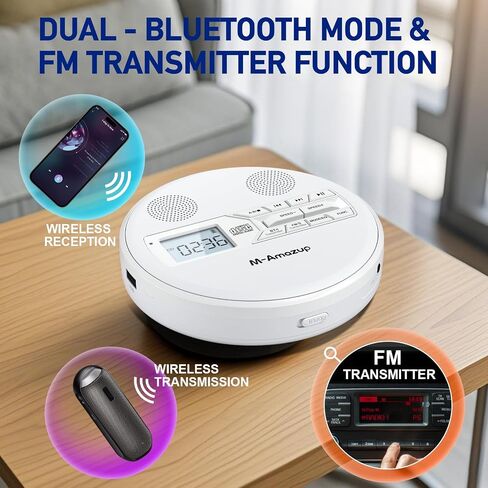CD Player Portable, Rechargeable Portable CD Player with Dual Speakers and Anti Skip,CD,Dual Bluetooth,FM Transmission,USB,AUX,LCD Display,Backlit Button,Repeat,10 Speeds for Home Car Black in Kuwait