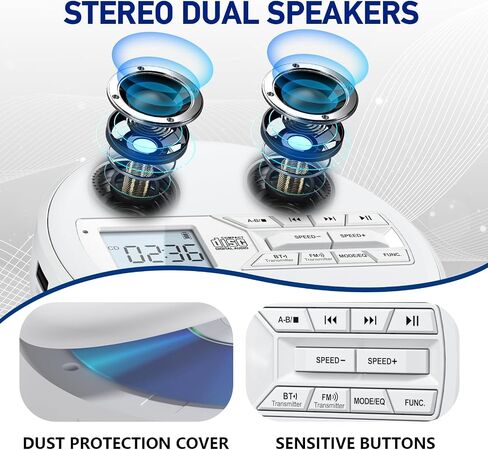 CD Player Portable, Rechargeable Portable CD Player with Dual Speakers and Anti Skip,CD,Dual Bluetooth,FM Transmission,USB,AUX,LCD Display,Backlit Button,Repeat,10 Speeds for Home Car Black in Kuwait