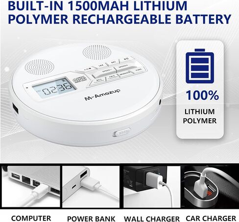 CD Player Portable, Rechargeable Portable CD Player with Dual Speakers and Anti Skip,CD,Dual Bluetooth,FM Transmission,USB,AUX,LCD Display,Backlit Button,Repeat,10 Speeds for Home Car Black in Kuwait