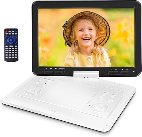 16.9'' Portable DVD Player with 14.1" HD Large Swivel Screen, DVD Player Portable with Screen Buttons for Easy Control, 6 Hrs Battery, Car Charger, Region Free, Support USB/SD Card, Black in Kuwait