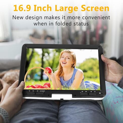 16.9'' Portable DVD Player with 14.1" HD Large Swivel Screen, DVD Player Portable with Screen Buttons for Easy Control, 6 Hrs Battery, Car Charger, Region Free, Support USB/SD Card, Black in Kuwait