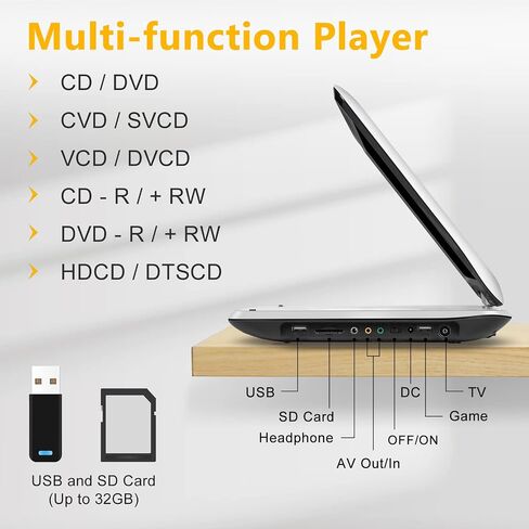 16.9'' Portable DVD Player with 14.1" HD Large Swivel Screen, DVD Player Portable with Screen Buttons for Easy Control, 6 Hrs Battery, Car Charger, Region Free, Support USB/SD Card, Black in Kuwait