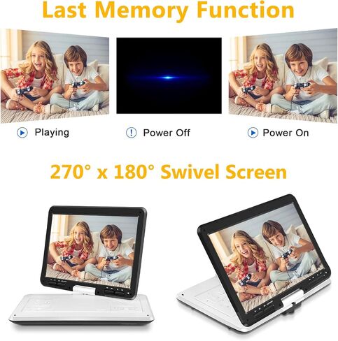 16.9'' Portable DVD Player with 14.1" HD Large Swivel Screen, DVD Player Portable with Screen Buttons for Easy Control, 6 Hrs Battery, Car Charger, Region Free, Support USB/SD Card, Black in Kuwait