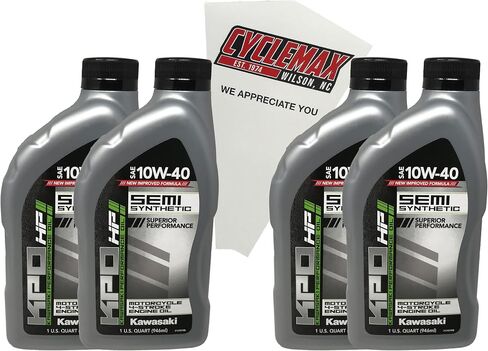 أربع حزمة متوافقة مع Kawasaki KPO شبه التوافقية 10W-40 من زيت الدراجات النارية 4-Stroke K61021-300-01Q يحتوي على أربع كوارت وقمع in Saudi Arabia