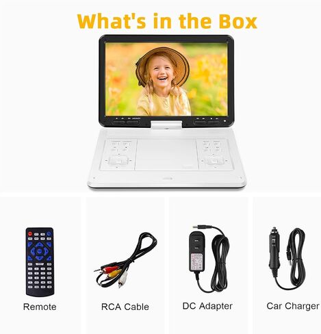 16.9'' Portable DVD Player with 14.1" HD Large Swivel Screen, DVD Player Portable with Screen Buttons for Easy Control, 6 Hrs Battery, Car Charger, Region Free, Support USB/SD Card, Black in Kuwait