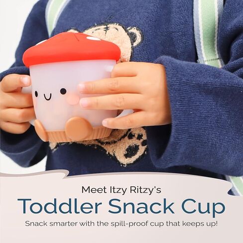 Itzy Ritzy Toddler Snack Cup - Spill-Proof Snack Cup for Toddlers with Soft Silicone Lid for Easy Food Access - Easy-To-Hold Kids Snack Container With Handles - Ideal for 12 months & Up (Strawberry) in Kuwait