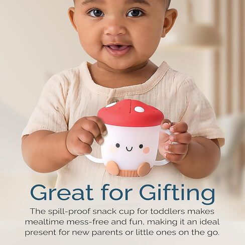 Itzy Ritzy Toddler Snack Cup - Spill-Proof Snack Cup for Toddlers with Soft Silicone Lid for Easy Food Access - Easy-To-Hold Kids Snack Container With Handles - Ideal for 12 months & Up (Strawberry) in Kuwait