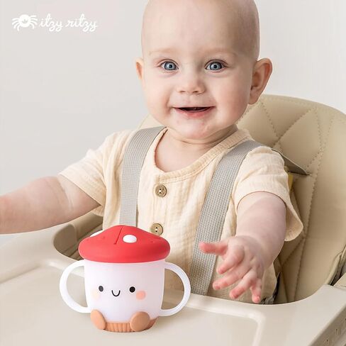 Itzy Ritzy Toddler Snack Cup - Spill-Proof Snack Cup for Toddlers with Soft Silicone Lid for Easy Food Access - Easy-To-Hold Kids Snack Container With Handles - Ideal for 12 months & Up (Strawberry) in Kuwait