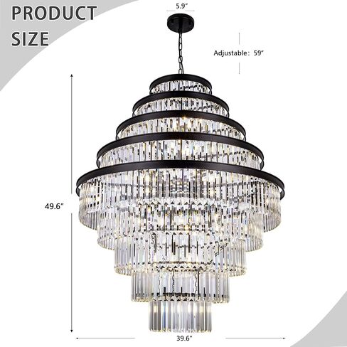 Wellmet Smoke Gray Luxury 7-Tier Chandelier - Large Black Crystal Chandelier for Living, Dining, Porch, Entryway, Hallway, Restaurant - 31''W in Kuwait