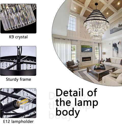 Wellmet Smoke Gray Luxury 7-Tier Chandelier - Large Black Crystal Chandelier for Living, Dining, Porch, Entryway, Hallway, Restaurant - 31''W in Kuwait