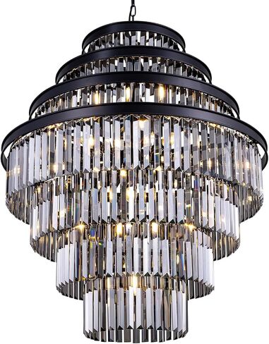 Wellmet Smoke Gray Luxury 7-Tier Chandelier - Large Black Crystal Chandelier for Living, Dining, Porch, Entryway, Hallway, Restaurant - 31''W in Kuwait