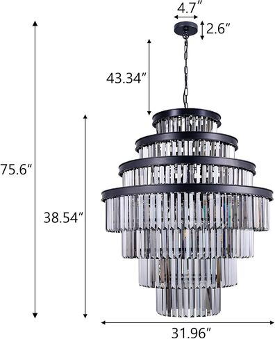Wellmet Smoke Gray Luxury 7-Tier Chandelier - Large Black Crystal Chandelier for Living, Dining, Porch, Entryway, Hallway, Restaurant - 31''W in Kuwait