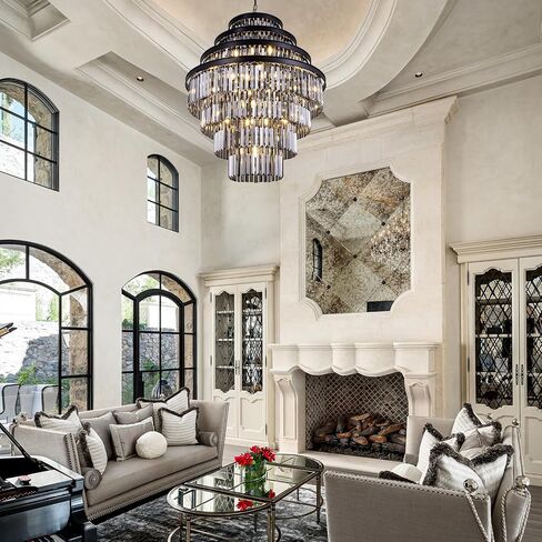 Wellmet Smoke Gray Luxury 7-Tier Chandelier - Large Black Crystal Chandelier for Living, Dining, Porch, Entryway, Hallway, Restaurant - 31''W in Kuwait