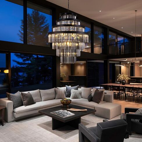 Wellmet Smoke Gray Luxury 7-Tier Chandelier - Large Black Crystal Chandelier for Living, Dining, Porch, Entryway, Hallway, Restaurant - 31''W in Kuwait