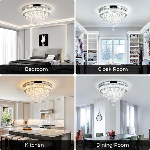 Crystal Chandelier 19.7 Inch LED Crystal Ceiling Light 5 Tier Modern Flush Mount Chandeliers for Living Room Dining Room Bedroom(Round,Chrome,6500K) in Kuwait