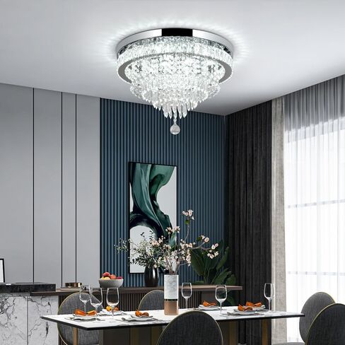 Crystal Chandelier 19.7 Inch LED Crystal Ceiling Light 5 Tier Modern Flush Mount Chandeliers for Living Room Dining Room Bedroom(Round,Chrome,6500K) in Kuwait