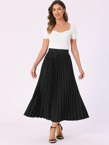 Allegra K Women's Elastic High Waisted Work Casual Flowy Long Pleated Maxi Skirts in Saudi Arabia