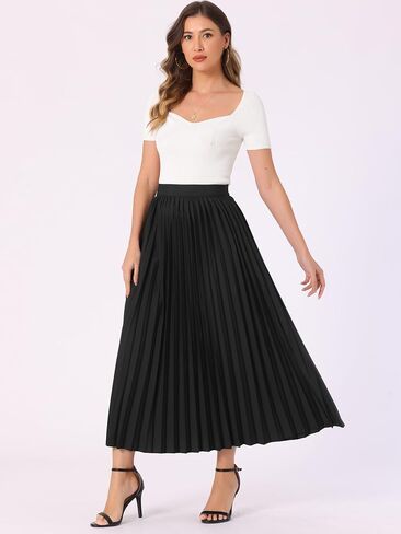 Allegra K Women's Elastic High Waisted Work Casual Flowy Long Pleated Maxi Skirts in Saudi Arabia