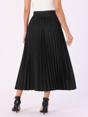 Allegra K Women's Elastic High Waisted Work Casual Flowy Long Pleated Maxi Skirts in Saudi Arabia