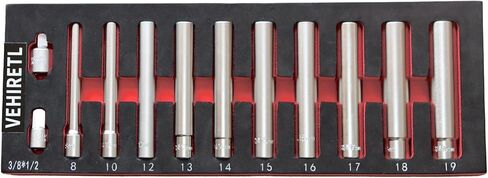 12pcs مجموعة المقبس العميق الإضافية 6 نقاط 3/8 "و 1/2" مقبس طويل إضافي 8 مم 10 مم 12 مم 13 ملم 15 مم 16 مم 17 مم 18 مم 19 ملم in Kuwait