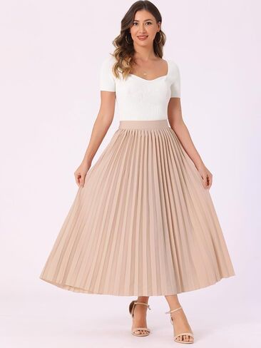 Allegra K Women's Elastic High Waisted Work Casual Flowy Long Pleated Maxi Skirts in Saudi Arabia