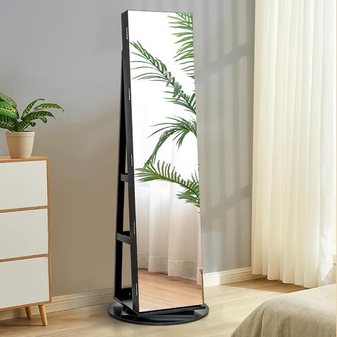 Costway 360 ° مجوهرات مرآة الدوران Armoire ، منظم المجوهرات القائمة بذاتها مع 3 ألوان مصابيح LED ، مرآة كاملة مع تخزين المجوهرات ، خزانة مجوهرات قابلة للقفل لغرفة النوم ، Cloakroom (Walnut) in Saudi Arabia