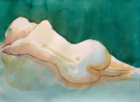 Female Nude Drawing large original mixed media reclined nude woman from back in Saudi Arabia