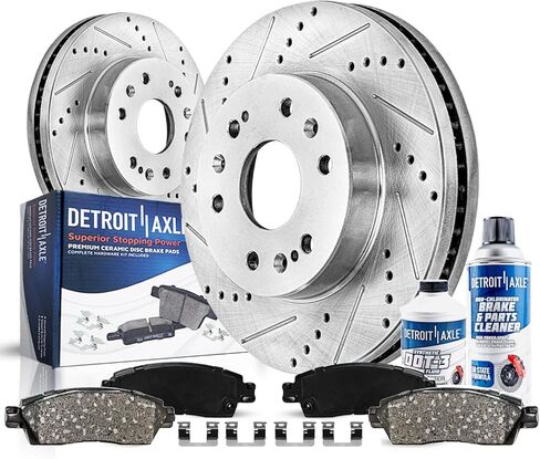 Detroit Axle - Front Brake Kit for Chevy GMC Silverado Suburban Sierra Yukon XL Express Savana 1500 Tahoe Cadillac Escalade EXT ESV Drilled & Slotted Disc Brake Rotors Brakes Pads Replacement 6 Lugs in Saudi Arabia