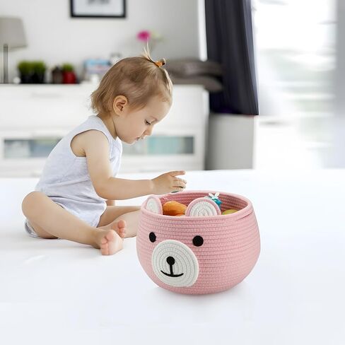 PandaEar Cotton Rope Baby Basket, Baby Gift Basket Nursery Laundry Organizer with Cute Bear Design for Storage Infant Newborn Essentials, Diaper Caddy Basket with Handle in Kuwait