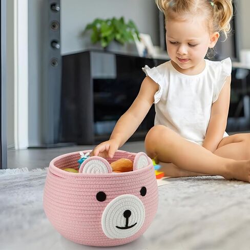 PandaEar Cotton Rope Baby Basket, Baby Gift Basket Nursery Laundry Organizer with Cute Bear Design for Storage Infant Newborn Essentials, Diaper Caddy Basket with Handle in Kuwait