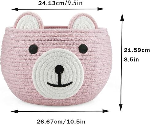 PandaEar Cotton Rope Baby Basket, Baby Gift Basket Nursery Laundry Organizer with Cute Bear Design for Storage Infant Newborn Essentials, Diaper Caddy Basket with Handle in Kuwait