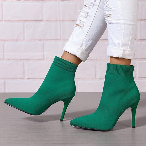 Ankle Boots for Women Stiletto Heels Pointed Toe Sock Booties Comfortable Dressy Stretchy Short Boot, US Size 6-12 in Kuwait