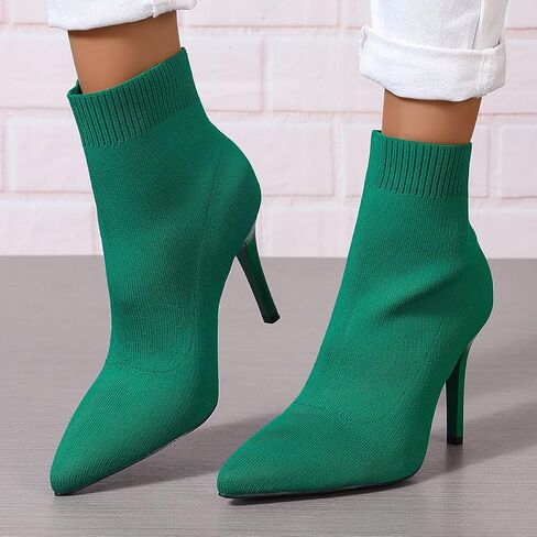Ankle Boots for Women Stiletto Heels Pointed Toe Sock Booties Comfortable Dressy Stretchy Short Boot, US Size 6-12 in Kuwait