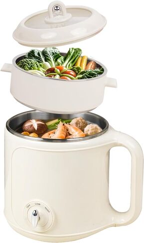 طباخ كهربائي، وعاء ساخن محمول سعة 1.8 لتر مع جهاز بخار، وعاء ساخن كهربائي من الفولاذ المقاوم للصدأ، طباخ كهربائي متعدد الوظائف للسفر، يمكنه طهي البيض والمعكرونة والحساء ودقيق الشوفان، وتحكم مزدوج في درجة الحرارة، مع حماية ضد الحروق الجافة، مناسب للمهاجع و in Kuwait
