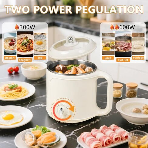 طباخ كهربائي، وعاء ساخن محمول سعة 1.8 لتر مع جهاز بخار، وعاء ساخن كهربائي من الفولاذ المقاوم للصدأ، طباخ كهربائي متعدد الوظائف للسفر، يمكنه طهي البيض والمعكرونة والحساء ودقيق الشوفان، وتحكم مزدوج في درجة الحرارة، مع حماية ضد الحروق الجافة، مناسب للمهاجع و in Kuwait