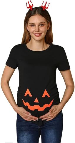 نساء هالوين قصير الأكمام الرسومية الحمل الأمومة قميص مضحك الوجه المنحوت in Kuwait