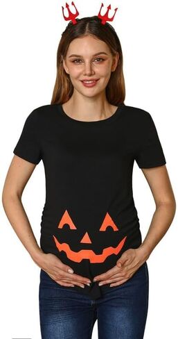 نساء هالوين قصير الأكمام الرسومية الحمل الأمومة قميص مضحك الوجه المنحوت in Kuwait