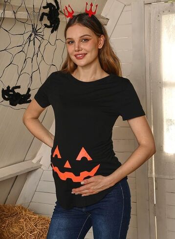 نساء هالوين قصير الأكمام الرسومية الحمل الأمومة قميص مضحك الوجه المنحوت in Kuwait